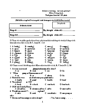 Đề và đáp án kiểm tra chất lượng Tiếng anh lớp 8 - Năm học 2015-2016 - Phòng GD & ĐT huyện Nam Trực